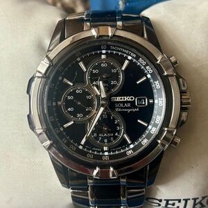 Seiko Black and Silver Chronograph Watch